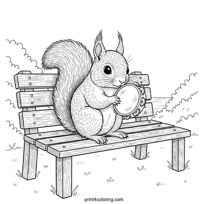 Curious Squirrel's Tambourine Discovery - free printable coloring page