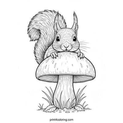 Forest Wonders: Curious Squirrel's Giant Mushroom Discovery - free printable coloring page