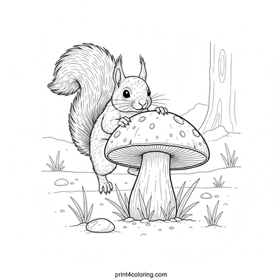 Curious Squirrel's Giant Mushroom Discovery - free printable coloring page