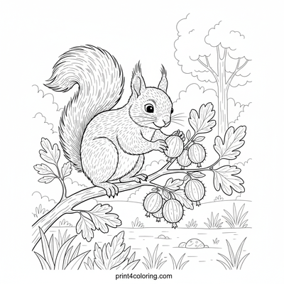 Curious Squirrel's Gooseberry Feast - free printable coloring page