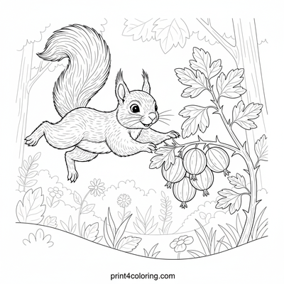 Curious Squirrel's Gooseberry Feast - free printable coloring page