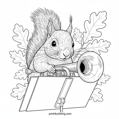 Curious Cadence: Squirrel's Trumpet Discovery - free printable coloring page