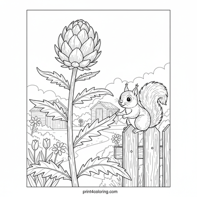 Curious Squirrel's Artichoke Garden Discovery - free printable coloring page