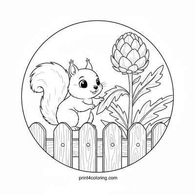 Curious Squirrel's Artichoke Garden Discovery - free printable coloring page