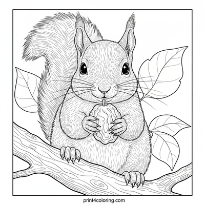 The Prune's Secret: A Curious Squirrel's Close-Up - free printable coloring page