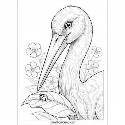 The Curious Stork and Tiny Ladybug - free printable coloring page