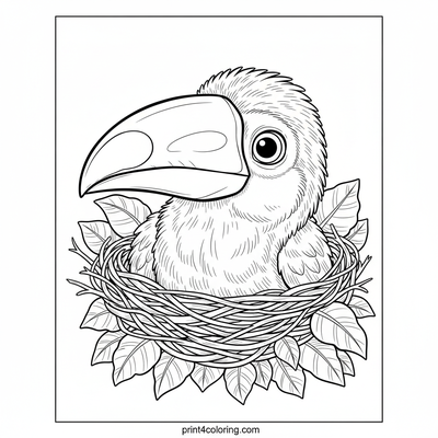 Curious Toucan Chick's Cozy Nest - free printable coloring page