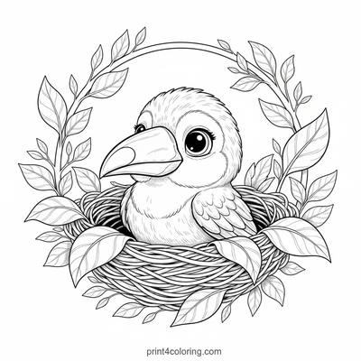 Curious Toucan Chick's Cozy Nest - free printable coloring page