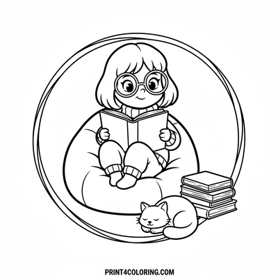 Velma's Cozy Story Time - free printable coloring page