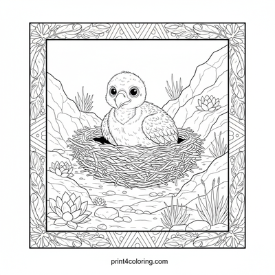 Curious Vulture Chick's Desert Discovery - free printable coloring page