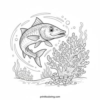 Curious Barracuda's Coral Quest - free printable coloring page