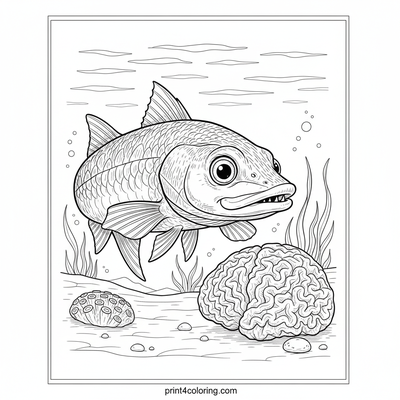Curious Young Barracuda's Coral Quest - free printable coloring page