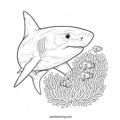 Curious Young Great White's Ocean Discovery - free printable coloring page
