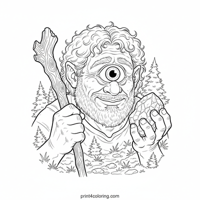 The Curious Cyclops' Mountain Trek - free printable coloring page
