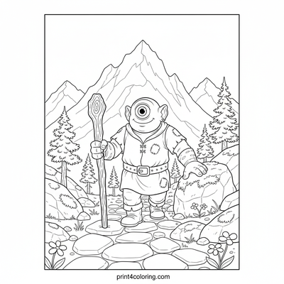 The Mountain Path of the Curious Cyclops - free printable coloring page