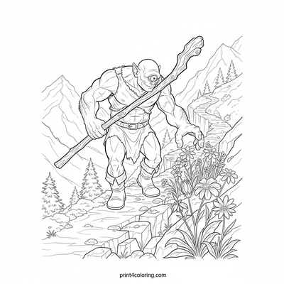 The Curious Cyclops Mountain Trek - free printable coloring page