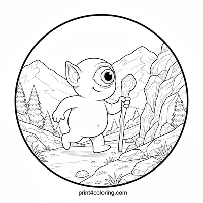 The Curious Cyclops' Mountain Trek - free printable coloring page