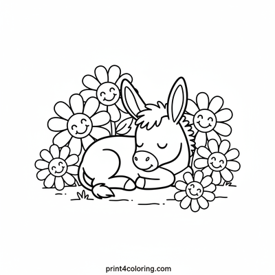 Baby Donkey's Daisy Dreams - free printable coloring page