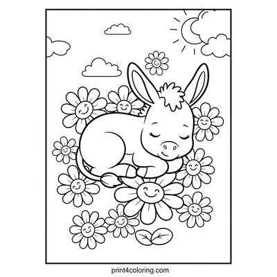 Daisy the Dreamy Donkey's Daisy Nap - free printable coloring page
