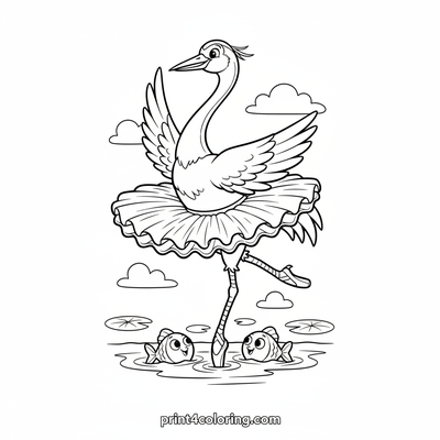 The Ballerina Crane's Grand Performance - free printable coloring page