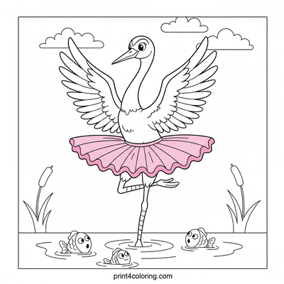 Graceful Crane's Ballet Dream - free printable coloring page