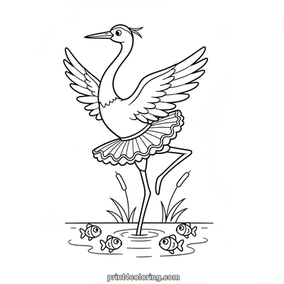 Graceful Crane Ballerina - free printable coloring page