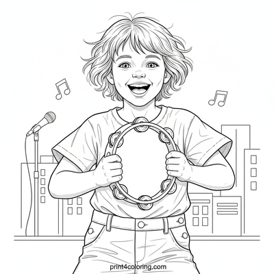 Rhythmic Revelry: Energetic Tambourine Dancer - free printable coloring page