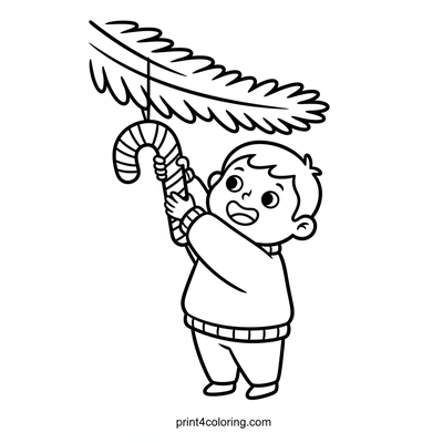 Sweet Christmas Tree Decorating - free printable coloring page