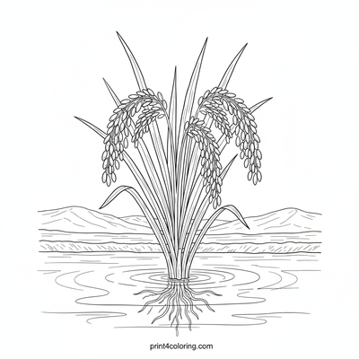 The Golden Grain: Detailed Rice Plant Study - free printable coloring page