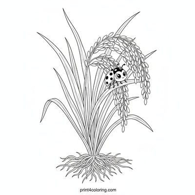 A Cozy Harvest: Detailed Rice Plant Botanical Study - free printable coloring page