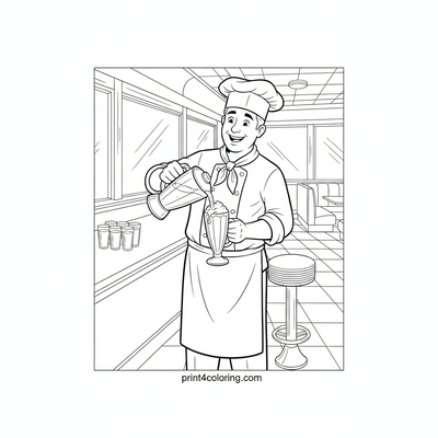 Vintage Diner Milkshake Magic - free printable coloring page
