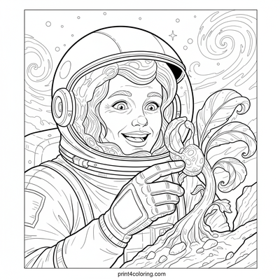 Astronaut's Cosmic Discovery - free printable coloring page