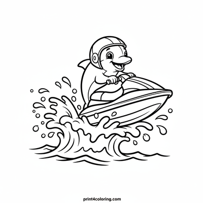 Dolphin's Epic Jet Ski Leap - free printable coloring page