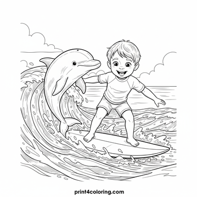 Surfing with My Dolphin Pal - free printable coloring page