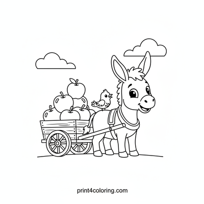 Happy Harvest Helper Donkey - free printable coloring page