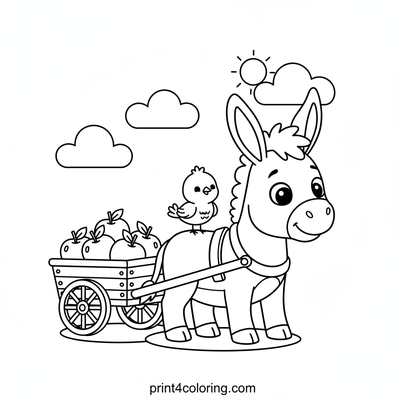Happy Donkey's Apple Cart - free printable coloring page