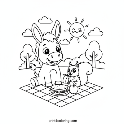 Donkey's Delightful Picnic - free printable coloring page