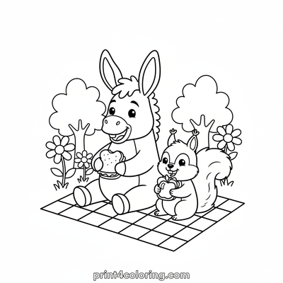 Donkey's Sunny Picnic Pal - free printable coloring page