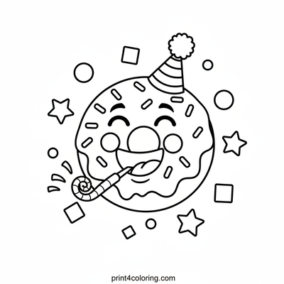 Giggling Donut Party! - free printable coloring page