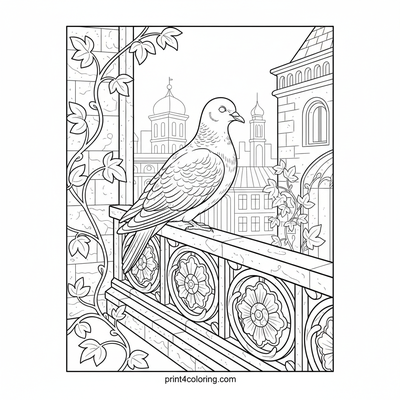 Serene Dove on a Royal Balcony - free printable coloring page