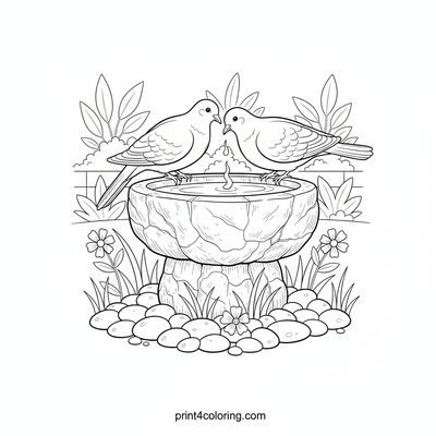 Peaceful Doves by the Wildflower Bird Bath - free printable coloring page
