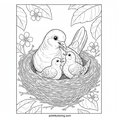 Tender Nestling Doves: A Mother's Gentle Care - free printable coloring page