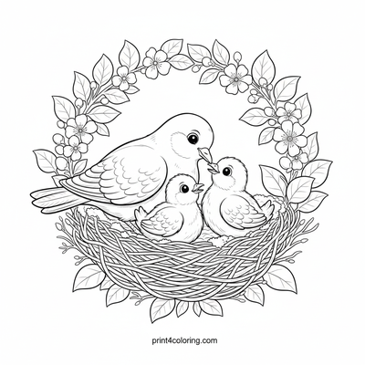 Nesting Doves: A Cozy Family Moment - free printable coloring page