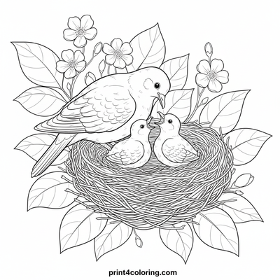 Nurturing Doves in a Blossom Nest - free printable coloring page