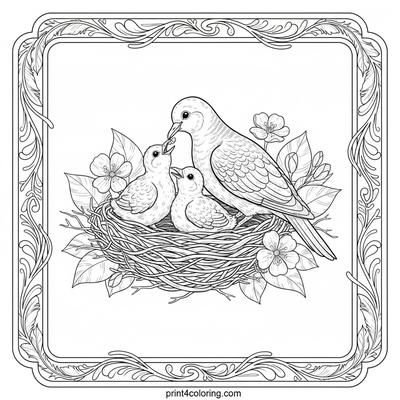 Nurturing Doves: A Cozy Nest Scene - free printable coloring page