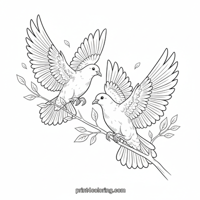 Graceful Ascent: Doves Taking Flight - free printable coloring page