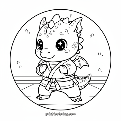 Baby Dragon's Cozy Karate Guard - free printable coloring page