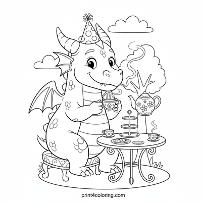 The Dragon's Delicate Tea Time - free printable coloring page