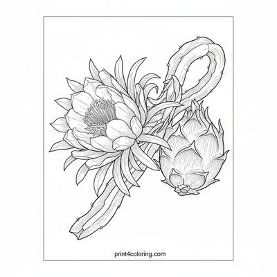 Exotic Dragon Fruit Botanical Study - free printable coloring page