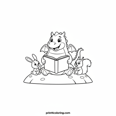 Storytime with Dragon and Friends - free printable coloring page
